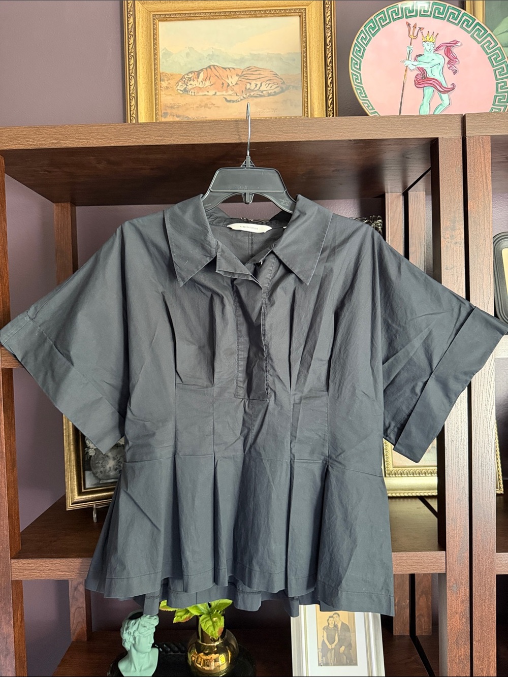 Rebecca Taylor Black Short-Sleeve Button-Down Peplum Shirt